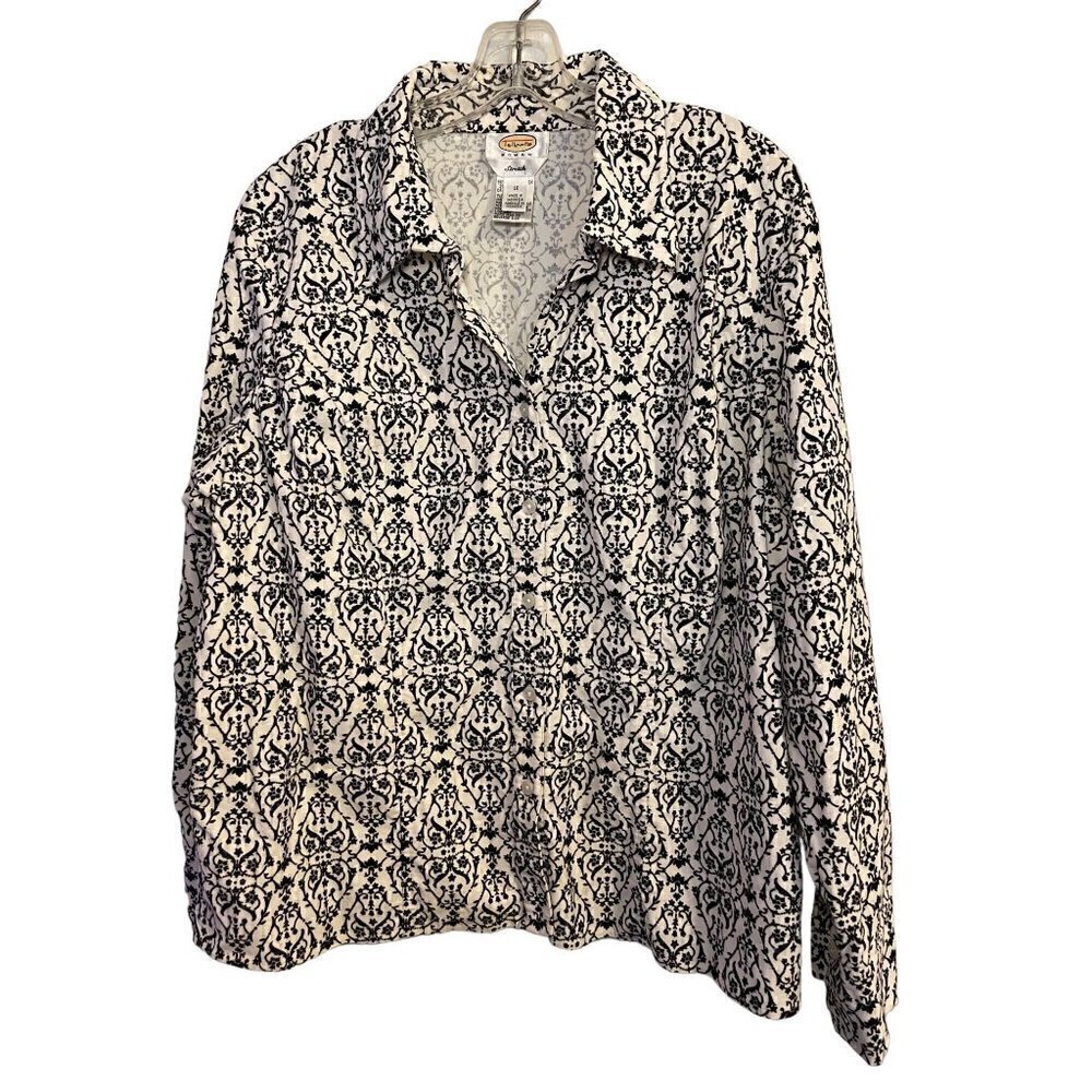 Talbots Stretch White and Black Corduroy Long Sleeve Button Down Shacket Size 1X